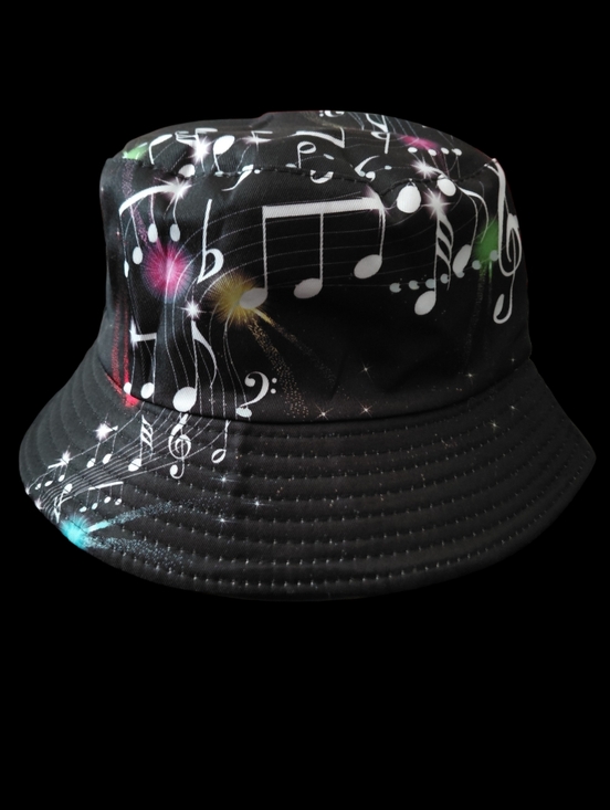 Fashion Hats Accessories - Musical Note Black Bucket Hat Unisex 22" - 23"